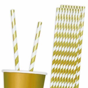 Trinkhalme - gold-weiß gestreift aus Pappe (20 Stk.)