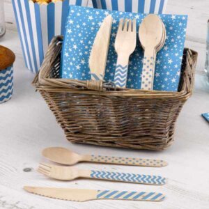 Holzbesteck - blau mit verschiedenen Mustern im 3-er Set (24 tlg.)