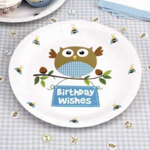 Teller - "Kleine Eule-Birthday Wishes" in blau (8 Stk.)