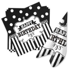 Servietten - "Happy Birthday"  in schwarz-weiß (16 Stk.)