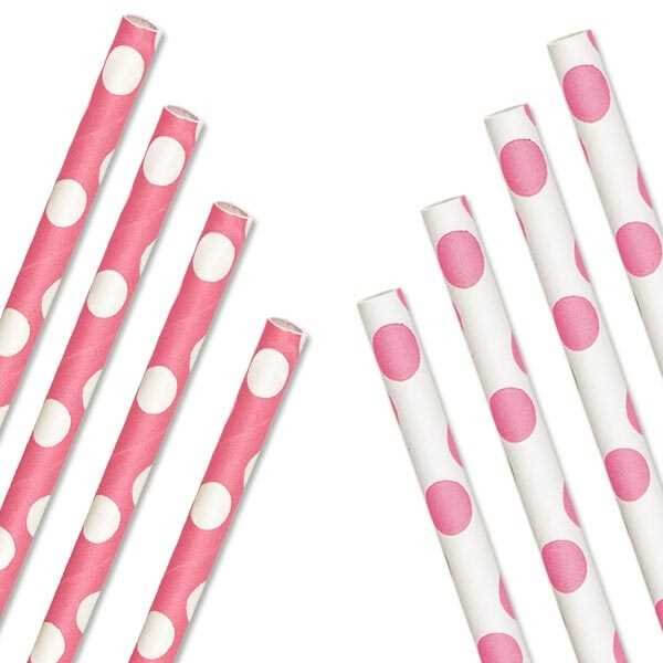 Trinkhalme PunkteParty - Rosa/weiß aus Pappe (10 Stk.)