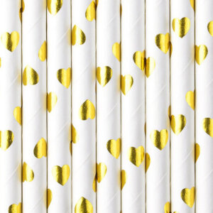 Papier Strohhalme Party Gold Herzen (10 Stück)